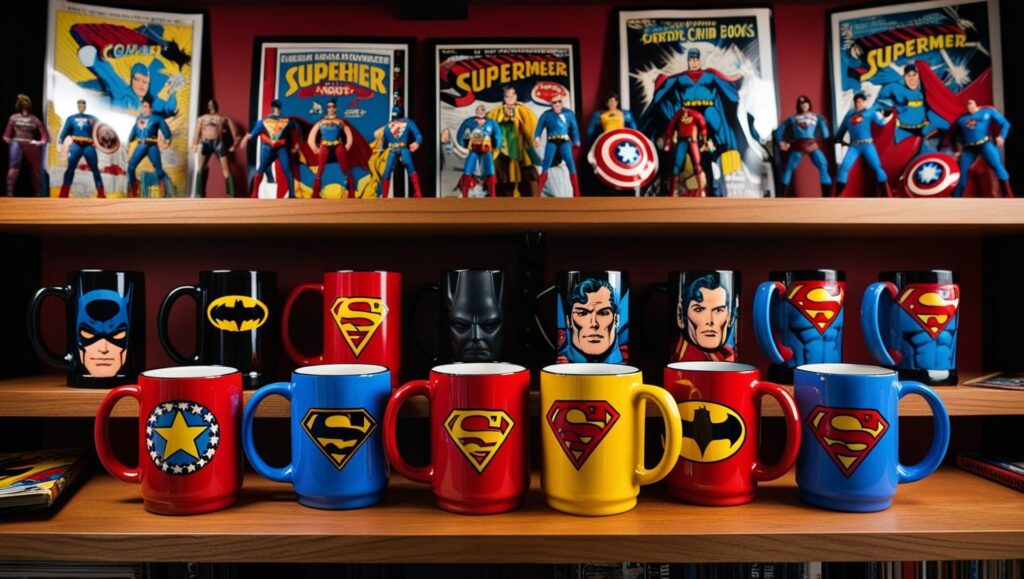 Superhelden-Kaffeetassen mit Designs von bekannten Comic-Figuren, perfekt für Fans.