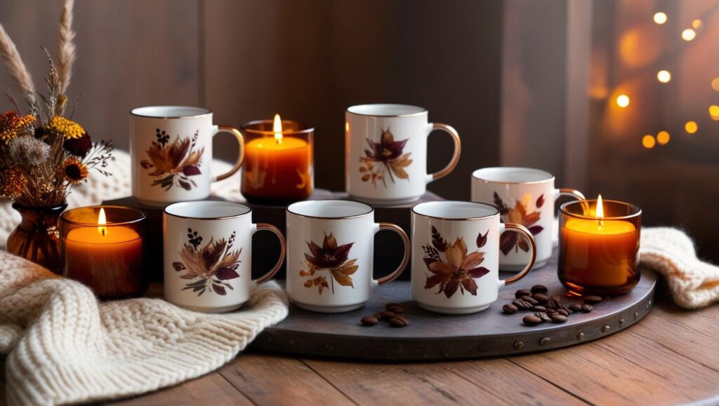 Ein Set von Tassen mit unterschiedlichen Designs, die zusammen ein harmonisches Geschenk für jeden Anlass bilden."